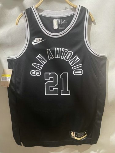 NBA 21 Duncan Spurs 22-23 Classic Maillot noir avec brodé logos